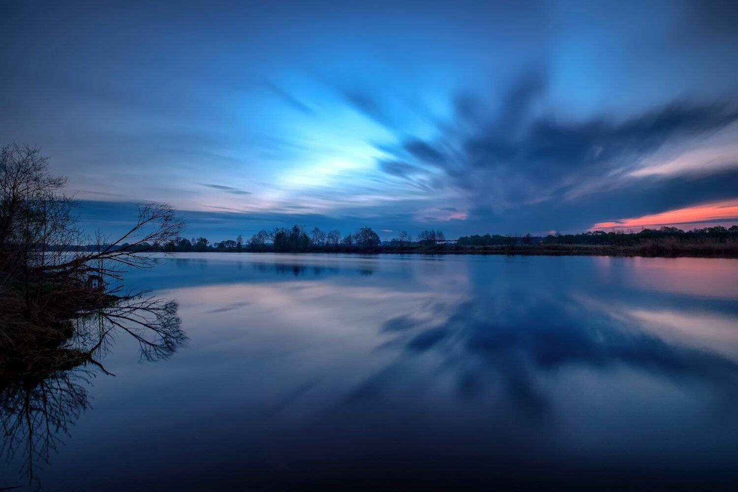 пейзаж, дубна, весна, разлив, рассвет, утро, дерево, река, туман, небо, облака, отражения, longexpo, Андрей Чиж