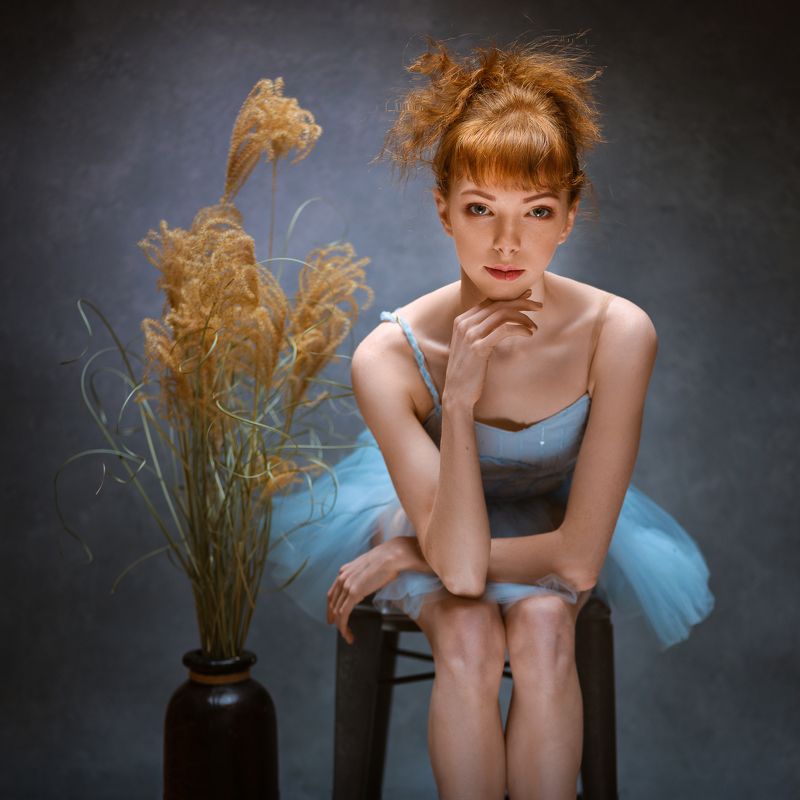 girl, female, fashion, model, studio, portrait, redhead, dancer, ballerina Young ballerina фото превью