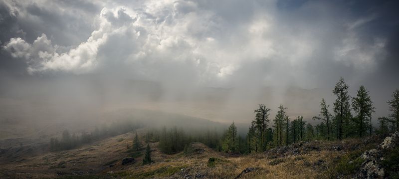 пейзаж, landscape, панорама, panorama, природа,nature, горы, mountains, plateau, плато, altai, алтай, siberia, сибирь, mist, fog, туман, дождь, rain, sky, небо, cloudy, clouds, облака, foul weather, непогода, big, большой, красивая, beautiful, высокие, hi Непогода на плато Ештыколь / Foul weather on Eshtikyol plateau фото превью