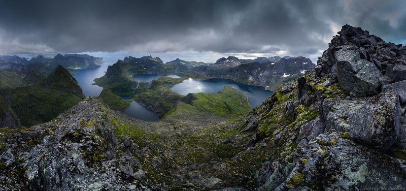 лофотены, Норвегия, пляж, море, север, острова, скалы, панорама Hermannsdalstinden фото превью