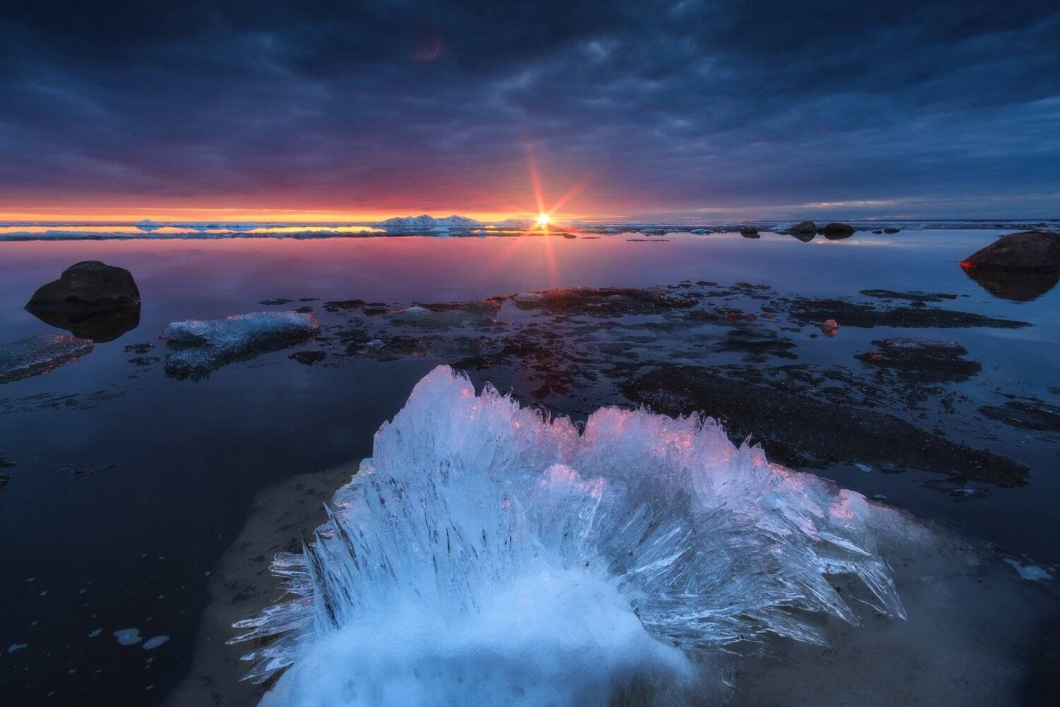 россия, ярославская область, рыбинское водохранилище, ледоход, лед, весна, озеро, закат, пейзаж, природа, Оборотов Алексей