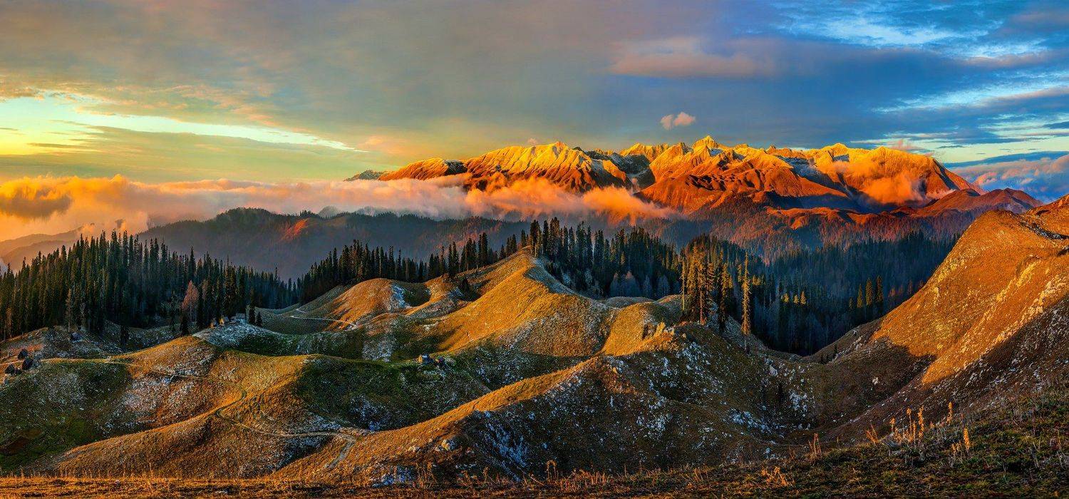 абхазия, фототур, путешествие, туризм, горы, хребет, гагрский, осень, закат, пихты, вершина, облака., Лашков Фёдор