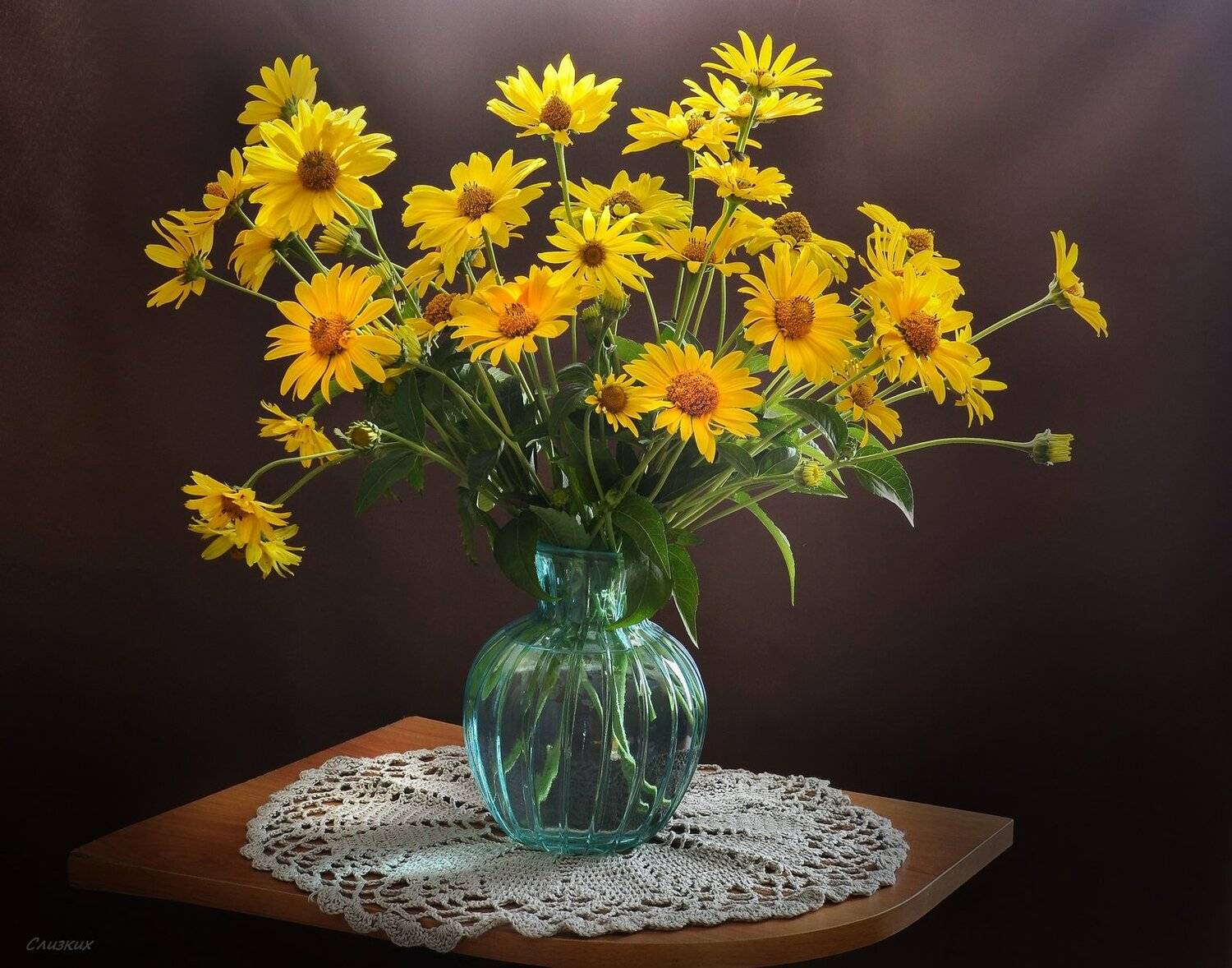 букет,лето,рудбекия,ваза,салфетка,аромат,красота, Инаида