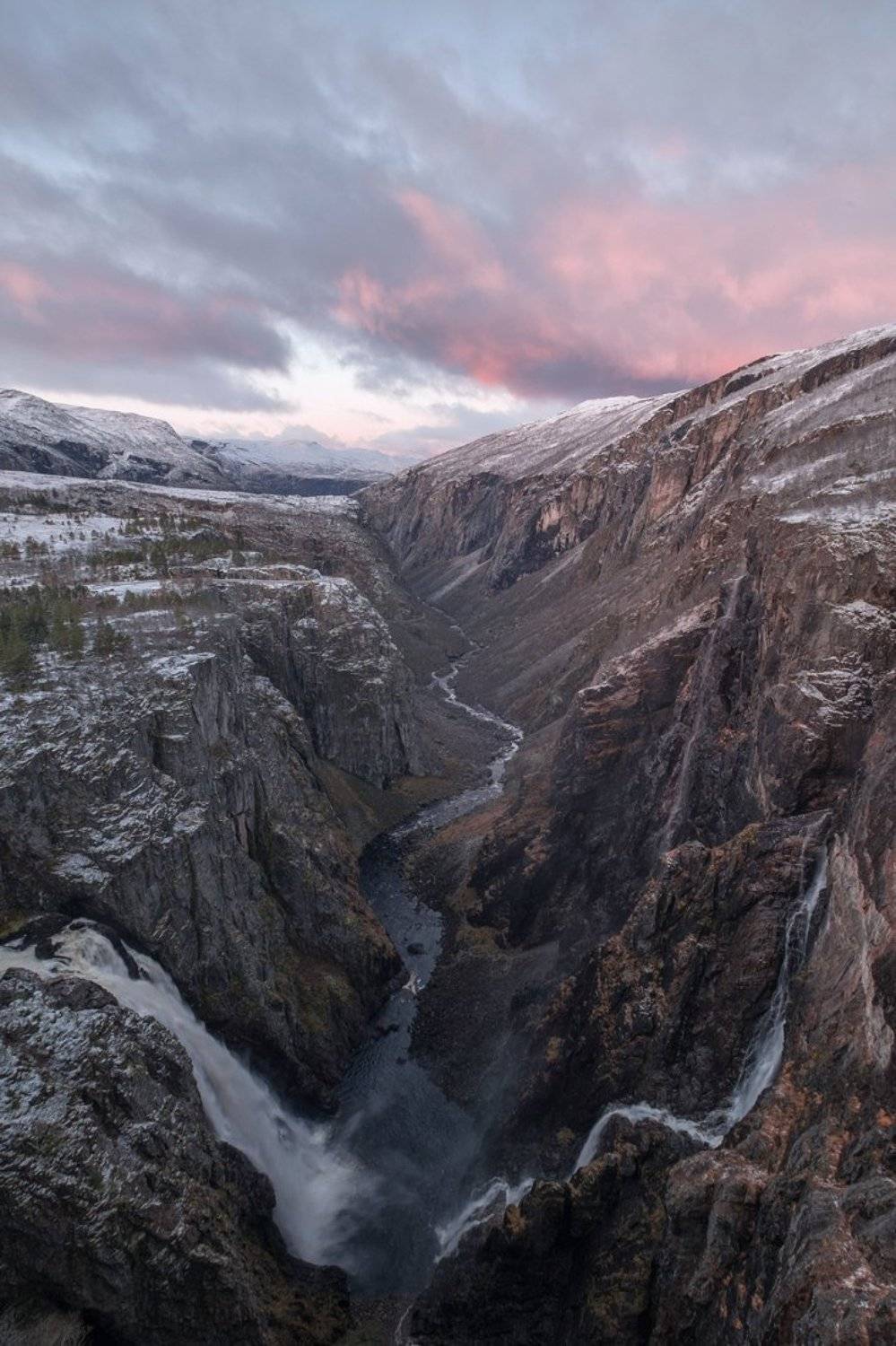 canyon,norway,winter,waterfall,sunrise,rock,strem, Kobran