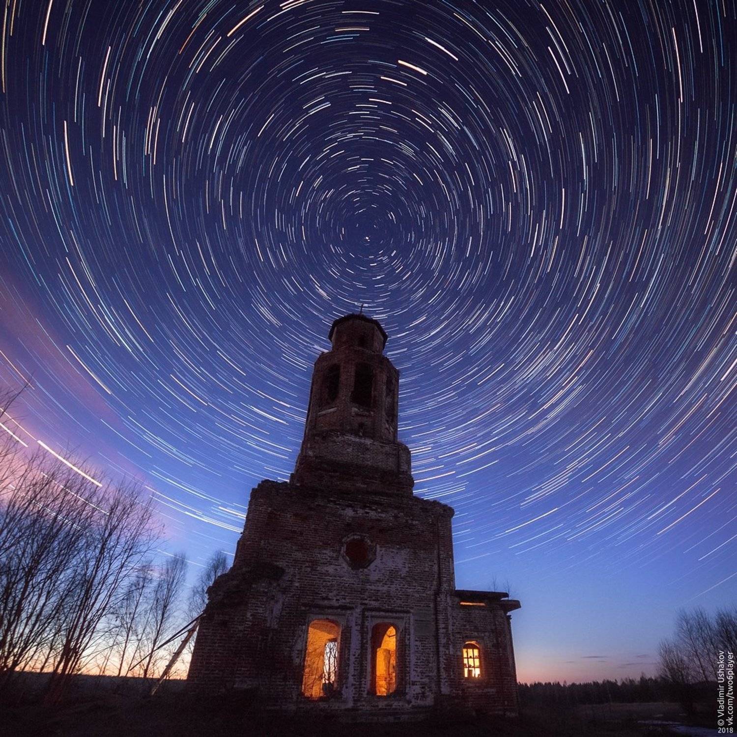 ночь, звезды, церковь, весна, звездные треки, верх-усолка, соликамск, пермский край, Владимир Ушаков