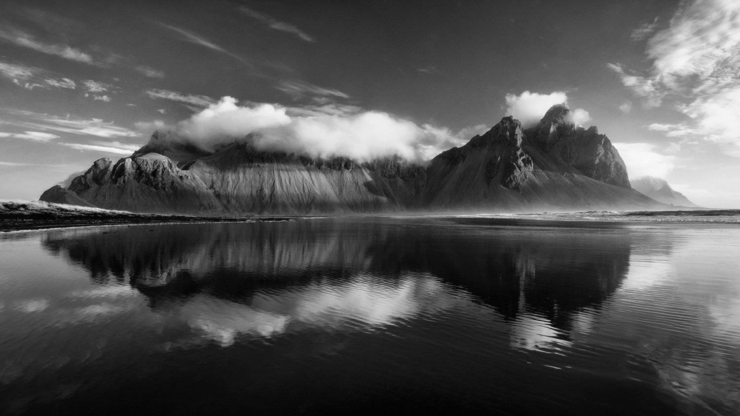 b&w,iceland,mountains,sunrise,clouds, Kobran