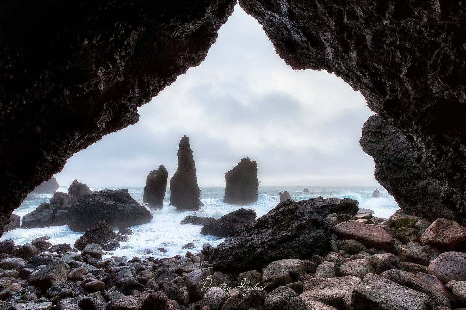 пейзаж, природа, исландия, океан, волны, утро, рассвет, небо, скалы, пещера, фотоутр, илышев, мыс, Dmitry Ilyshev