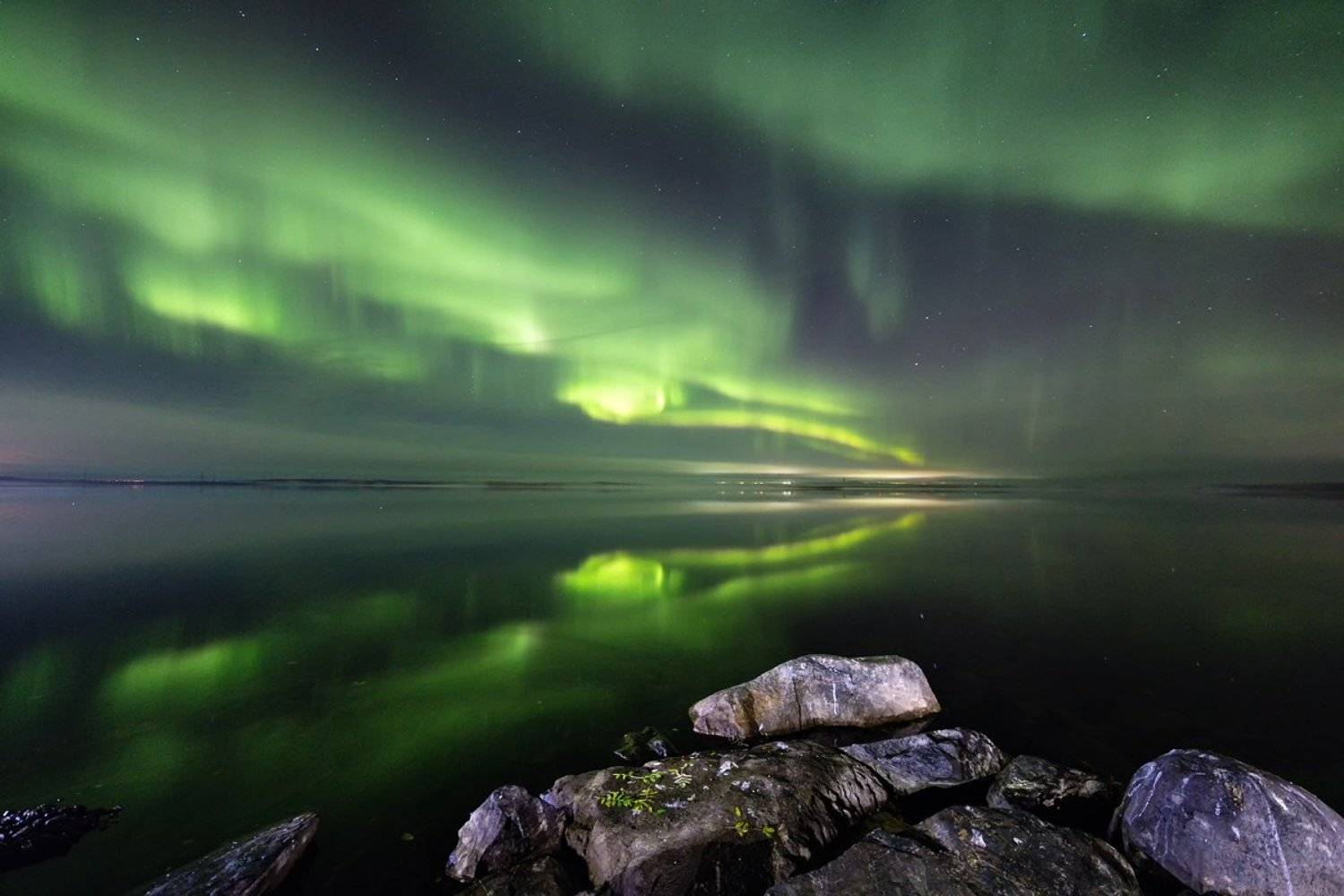 полярное,северное,сияние,ночь,озеро,отражение,, Матвеев Игорь