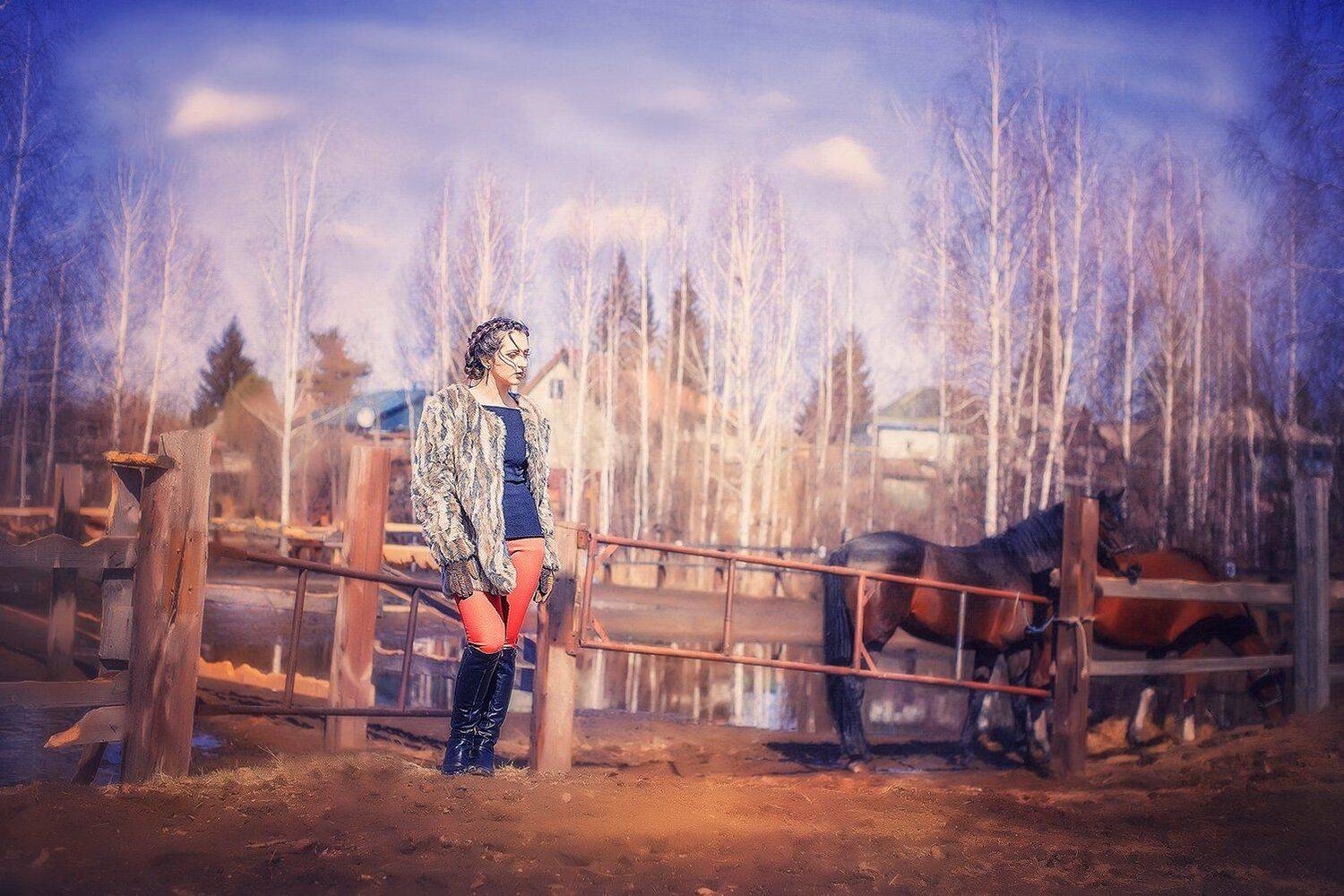 девушка, лошадь, плэнер, girl, horse, portrait , Марина Семёхина