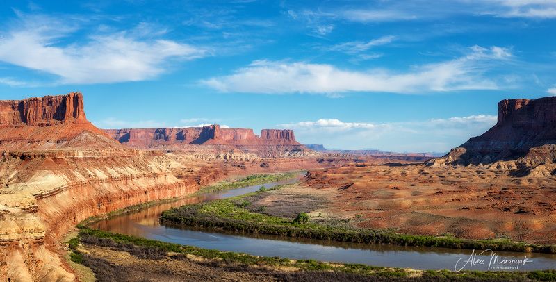 сшаб юта, каньонлендс, панорама, закат, река, скалы, небо, горы, свет, путешествие, фото-тур Закат на реке Грин Ривер фото превью