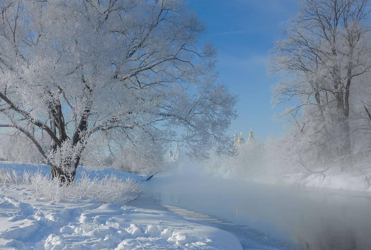 мороз, иней, утро, истра, река, монастырь,  пейзаж, Виталий Левыкин