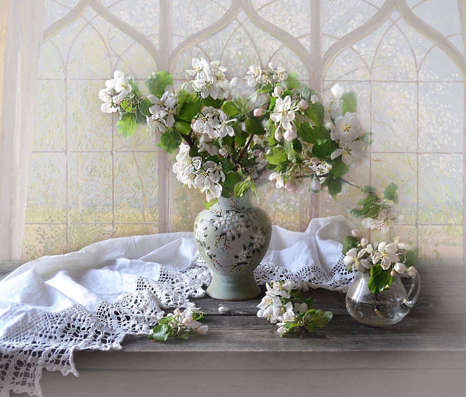 still life,натюрморт, цветы яблони, фото натюрморт, фарфор, стекло, ретро, май, весна, Колова Валентина