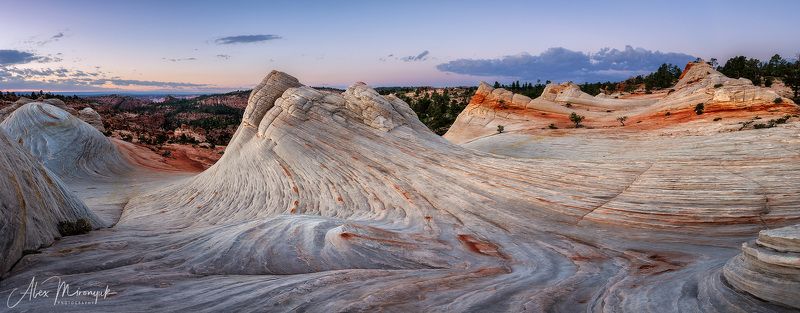 юта, панорама, рассвет, закат, сумерки, пустыня, горы, скалы, камни, волна, линии Белые Волны Юты фото превью