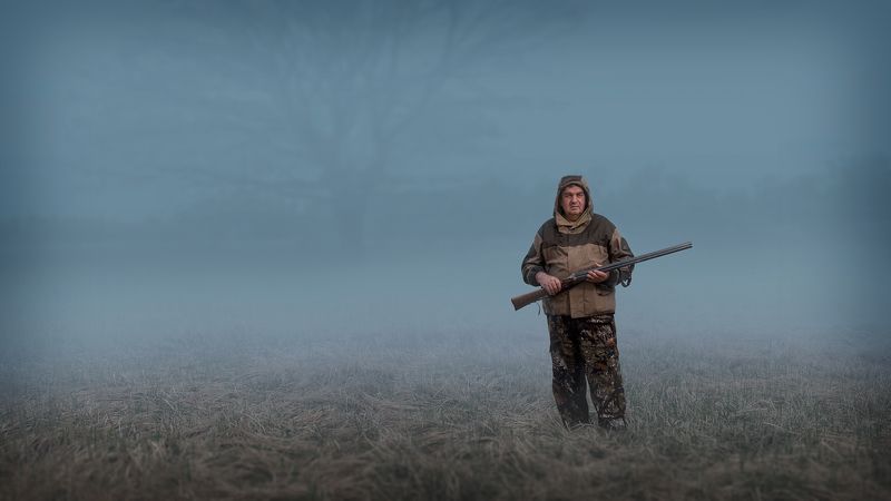 лес,туман,охотник Утро фото превью