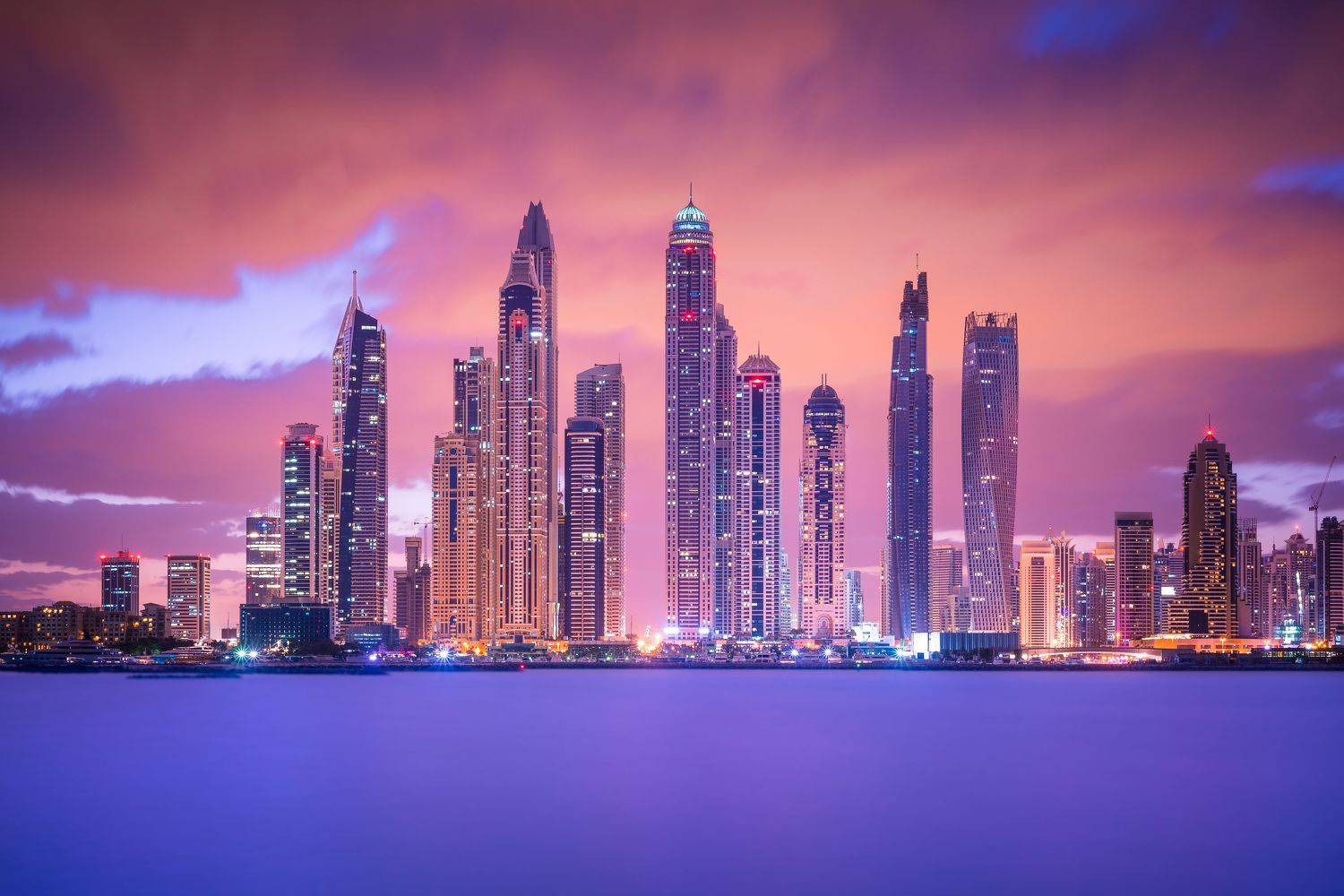 архитектура, небоскребы, город, дубай, оаэ, эмираты, утро, рассвет, море, Alex Mayer