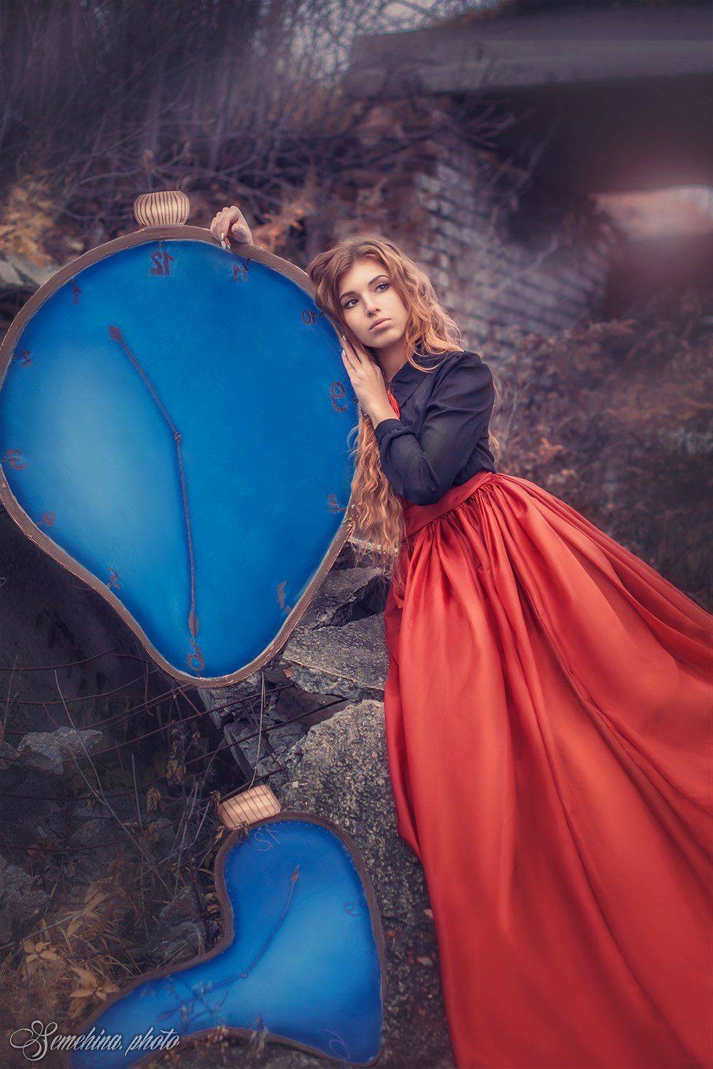 girl, vintage, dali, red, blue, девушка, природа, винтаж, Марина Семёхина