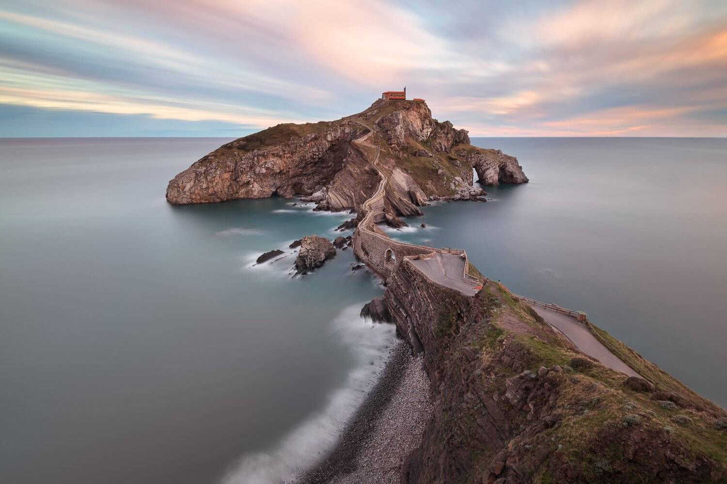 architecture, bakio, basque, bermeo, biscay, bizkaia, bridge, chapel, church, cliff, coast, coastline, country, dawn, europe, euskadi, famous, footpath, gaztelugache, gaztelugatxe, hermitage, hill, island, juan, landmark, landscape, morning, mountain, nat, Andrey Omelyanchuk