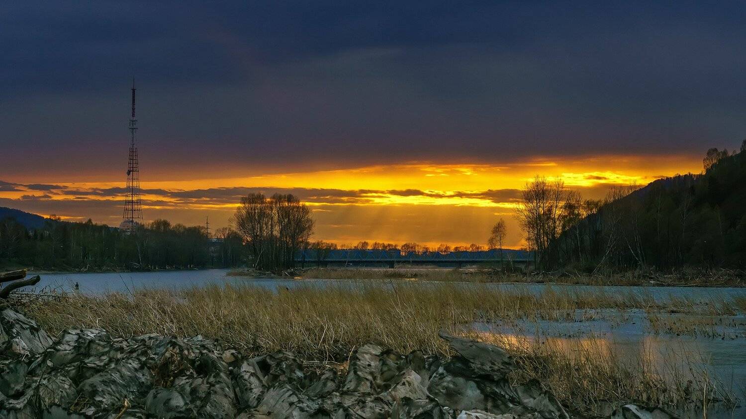 весна, река, Междуреченск, ледоход, закат. , Александр Потапов