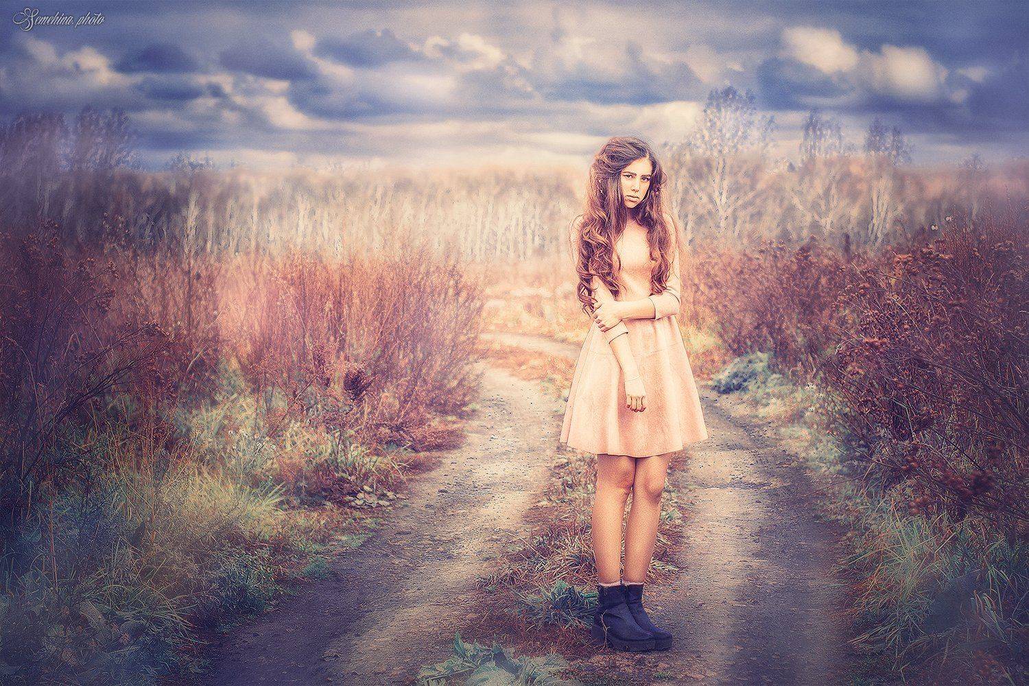 девушка, атмосферное фото, природа, тучи, girl, vintage, nature, clouds, Марина Семёхина