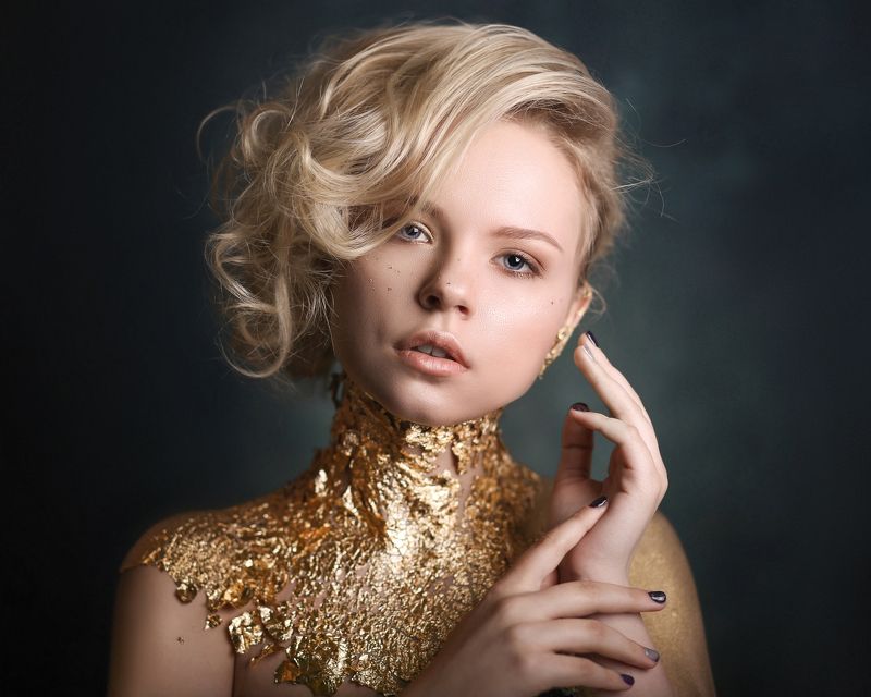 портрет арт art девушка красота модель бьюти beauty Gold Lady фото превью