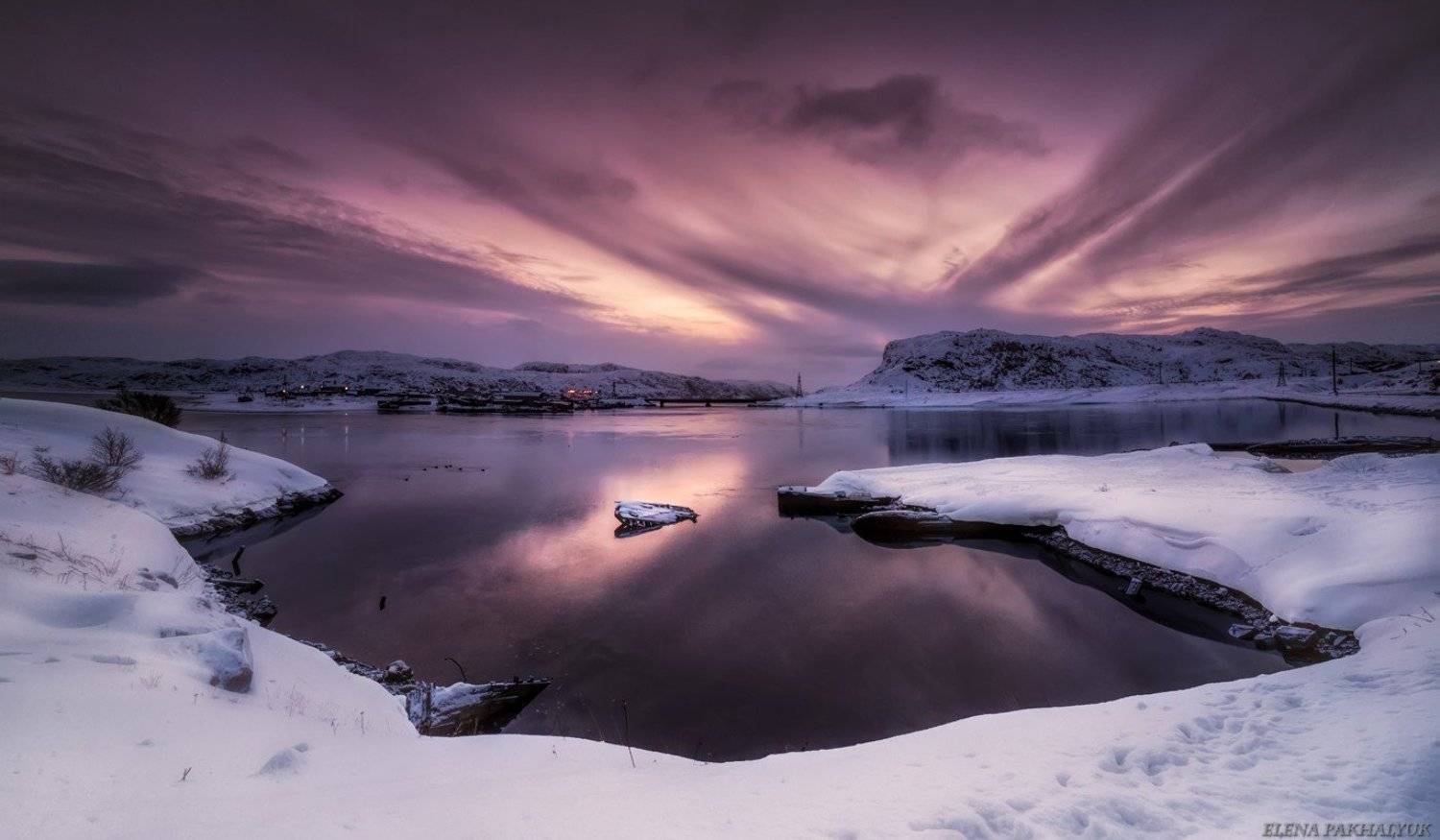 северный ледовитый океан,баренцево море, териберка, зима,лед, снег, побережье,сияние,северное,кольский, кольский полуостров, океан,море,горы,облака,пейзаж,природа,россия,панорама, длинная выдержка, Elena Pakhalyuk