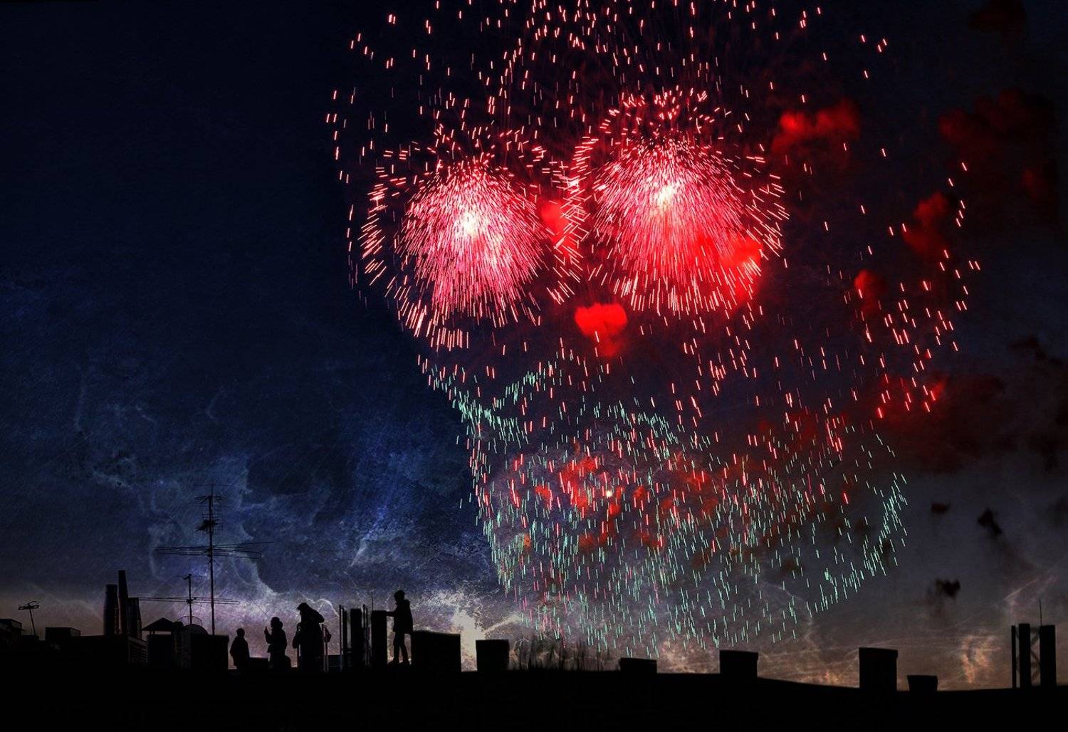 салют, монстр, череп, крыша, силуэт, труба, питер, ALLA SOKOLOVA