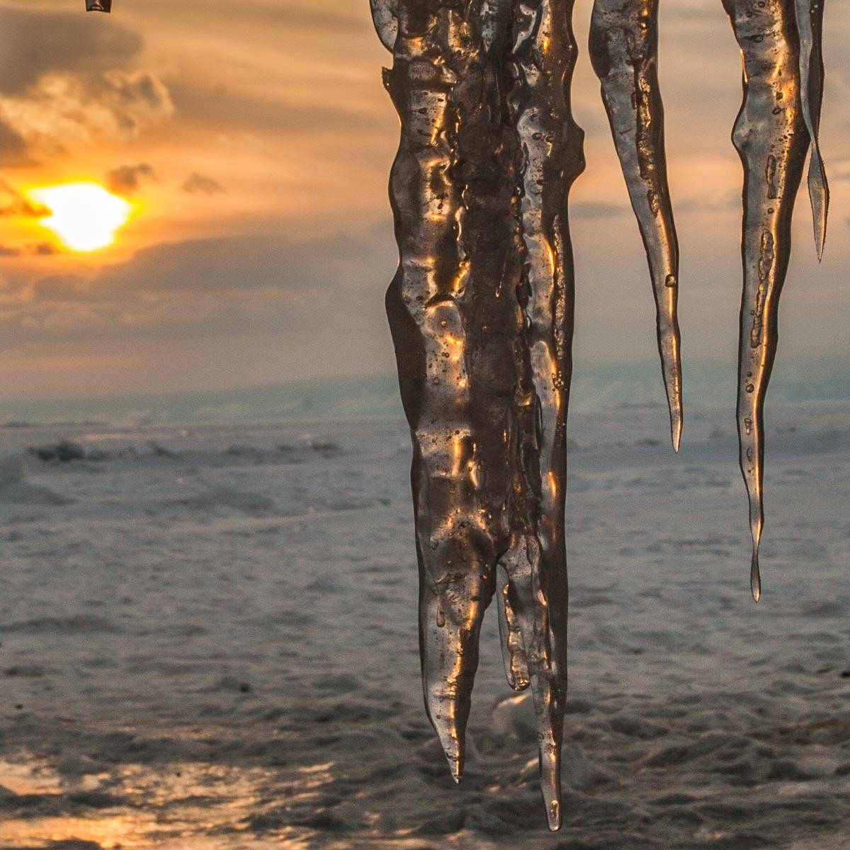 Байкал, лед, сосульки, закат, солнце, Сергей Козинцев