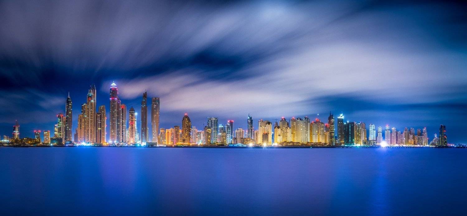 дубай, оаэ, эмираты, город, архитектура, небоскребы, ночь, облака, dubai, uae, cityscape, architecture, Alex Mayer