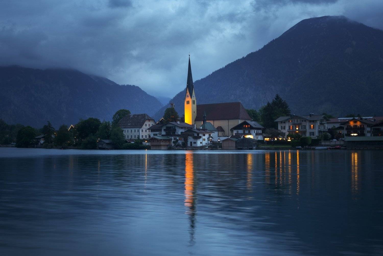 Озеро, Германия, Тегернзее, вечер, Павел Попов