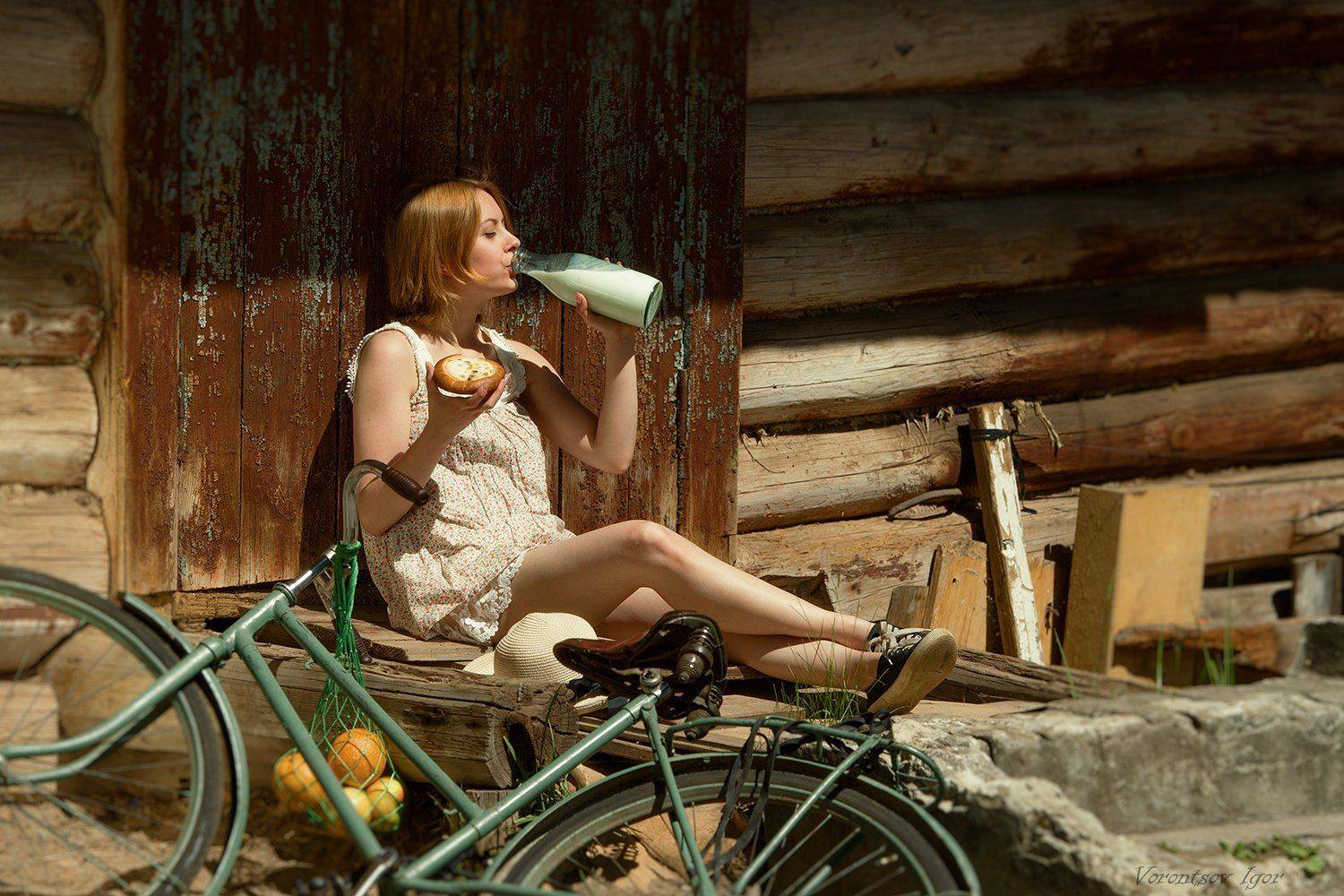 девушка, винтаж, деревня , велосипед, Воронцов Игорь