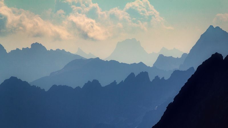 горы, перспектива, небо, облака, воздух, синий Воздух фото превью