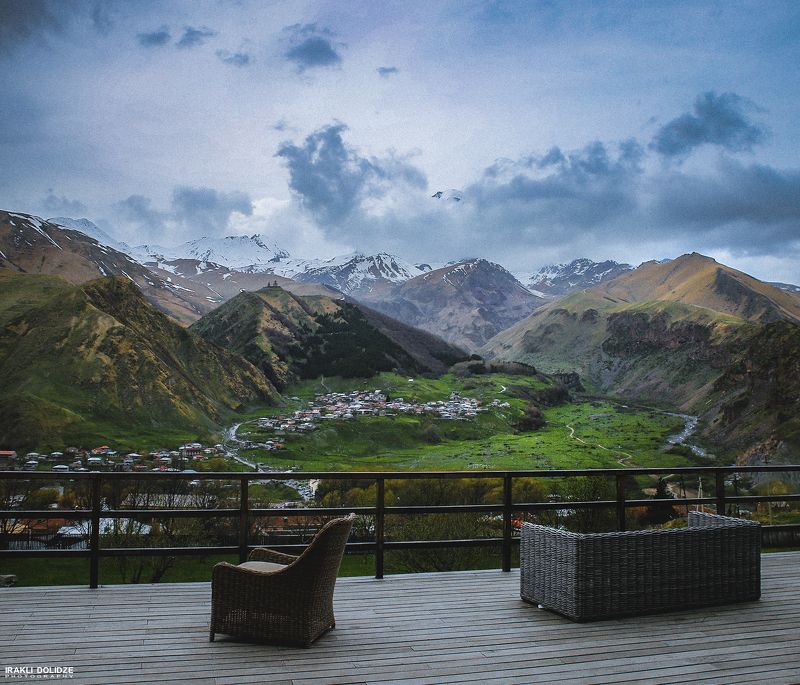 landscape, chair, view, mountains, Georgia, Kazbegi, relax,  Relaxation фото превью