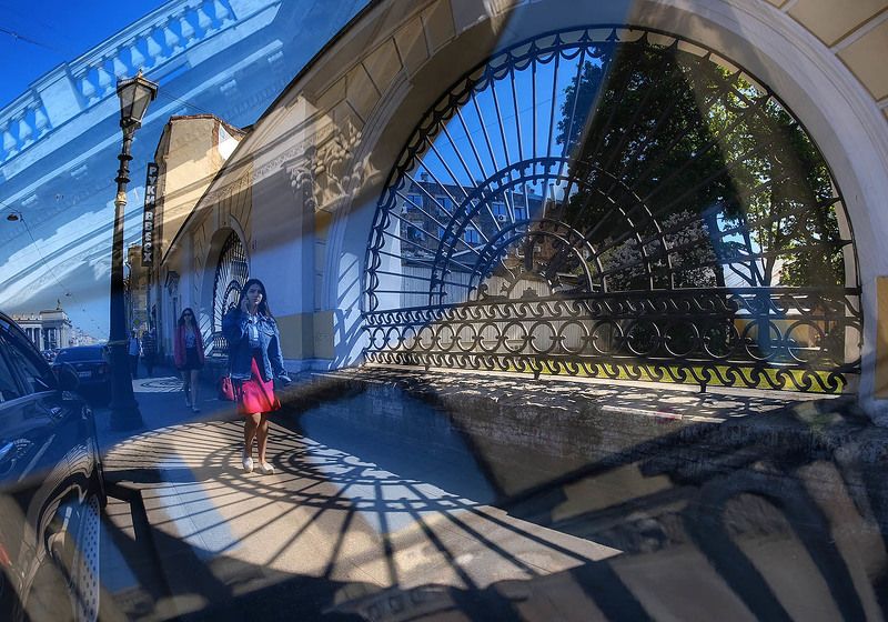 санкт-петербург, канал грибоедова, решетка, тени, солнце Солнечное фото превью
