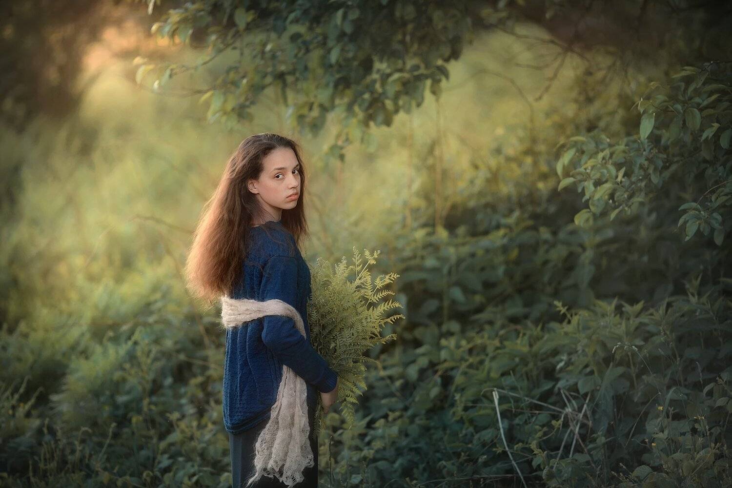 закат свет лето весна девушка папоротник листва, Липатова Анна