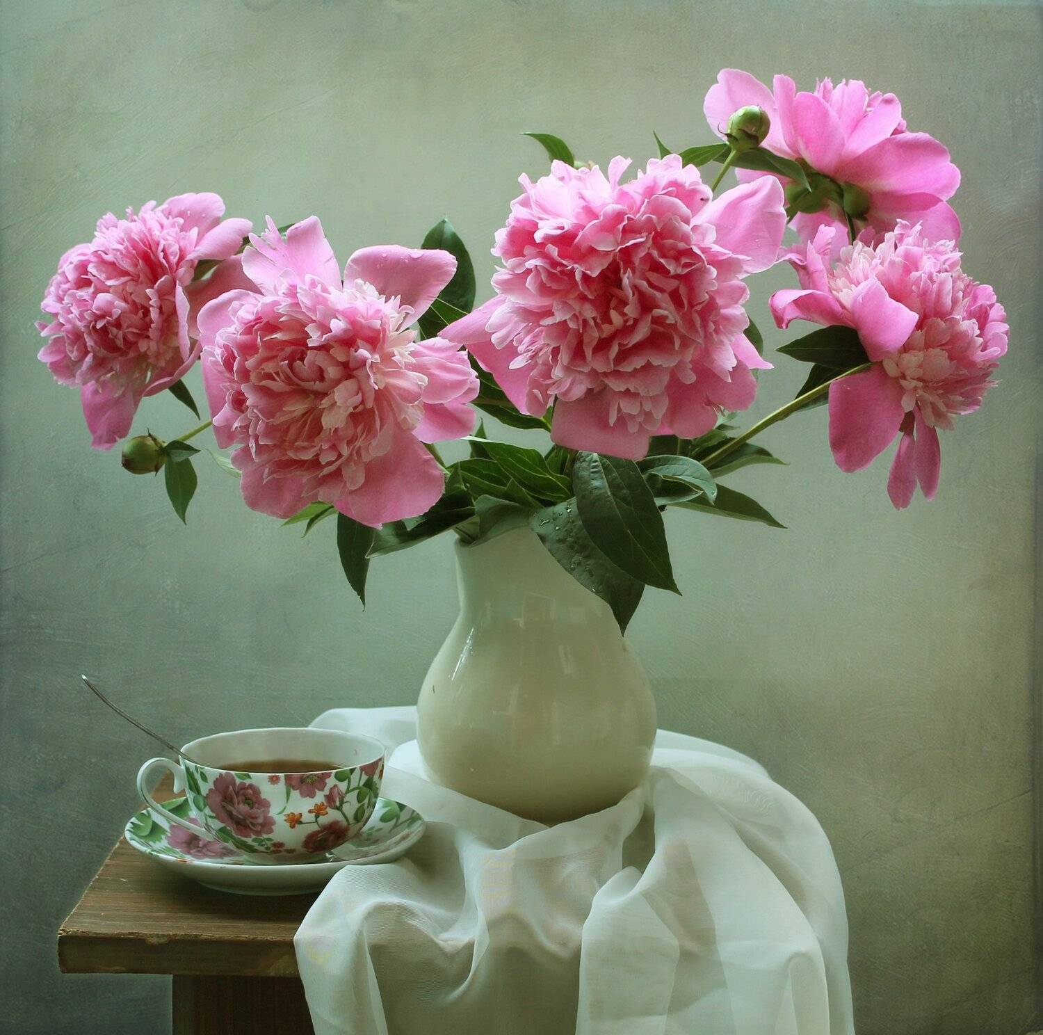 натюрморт, лето, цветы, пионы, фарфор, Ковалева Светлана