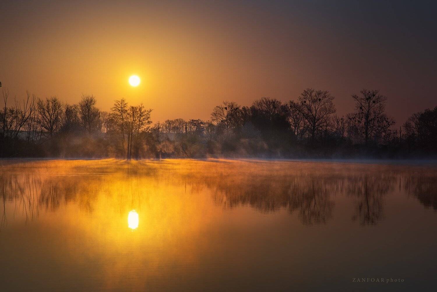 рассвет,zanfoar,czech republic,bohemia,восход солнца, озеро, пруд, деревья, солнце, дымка, туман, утро, настроение, природа, отражение, зеркальное отражение,чехия, Zanfoar