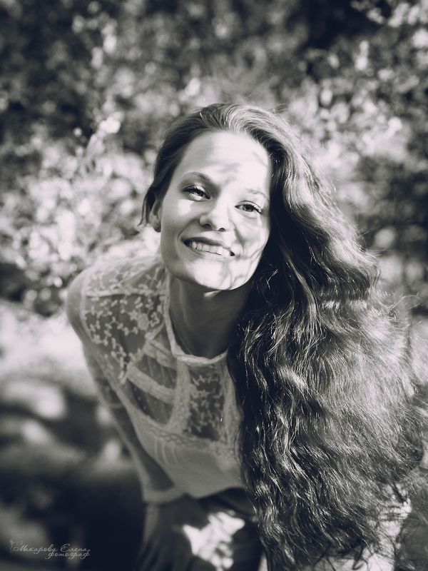 портрет, чб, девушка, весна, цветение Ксю фото превью