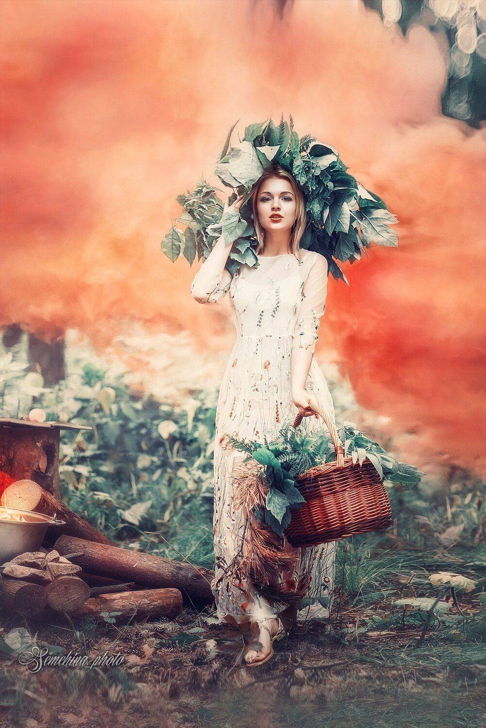 девушка, лес, цветной дым, girl, wood, Марина Семёхина