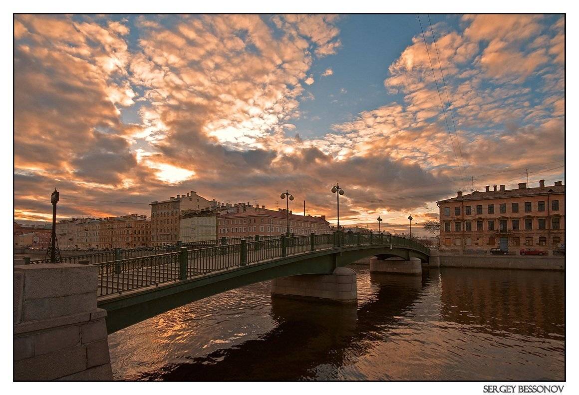 вечер, фонтанка, мост, закат, отражение, набережная, небо, Sergey