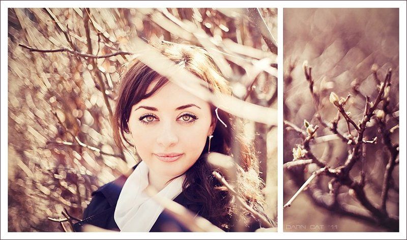 портрет, девушка, дерево, апрель, весна, ветки, почка, april, spring Глаза в глаза, один взгляд на двоих.. фото превью