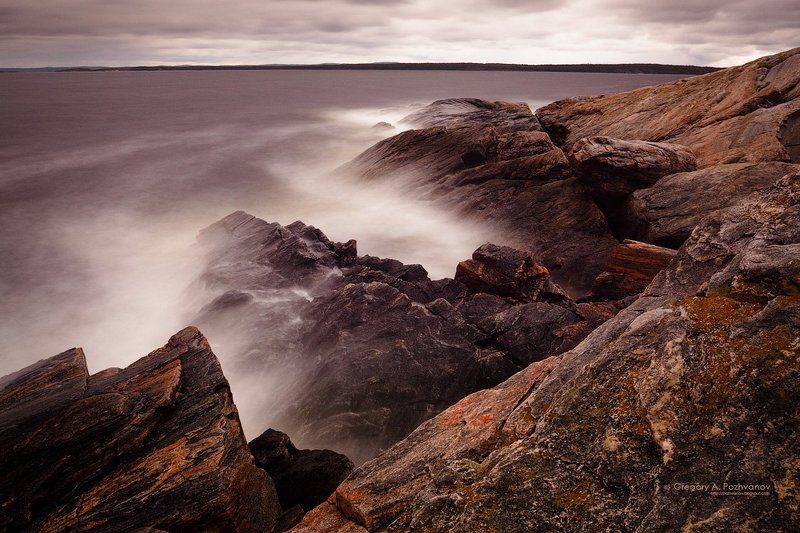 белое, море, луда, седловатая, кереть, чупа, остров, гранит, прибой, long, exposure, white, sea, rock, granit, luda, chupa, island, keret Камень | Суровое Белое море фото превью