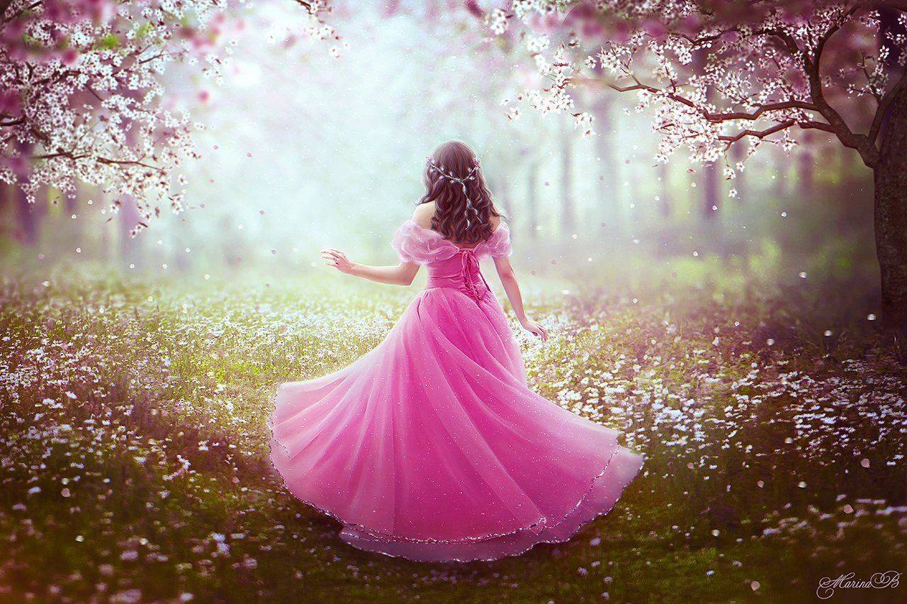 цветение, вишня, весна, волшебство, лес, девушка, Marina Baccardi