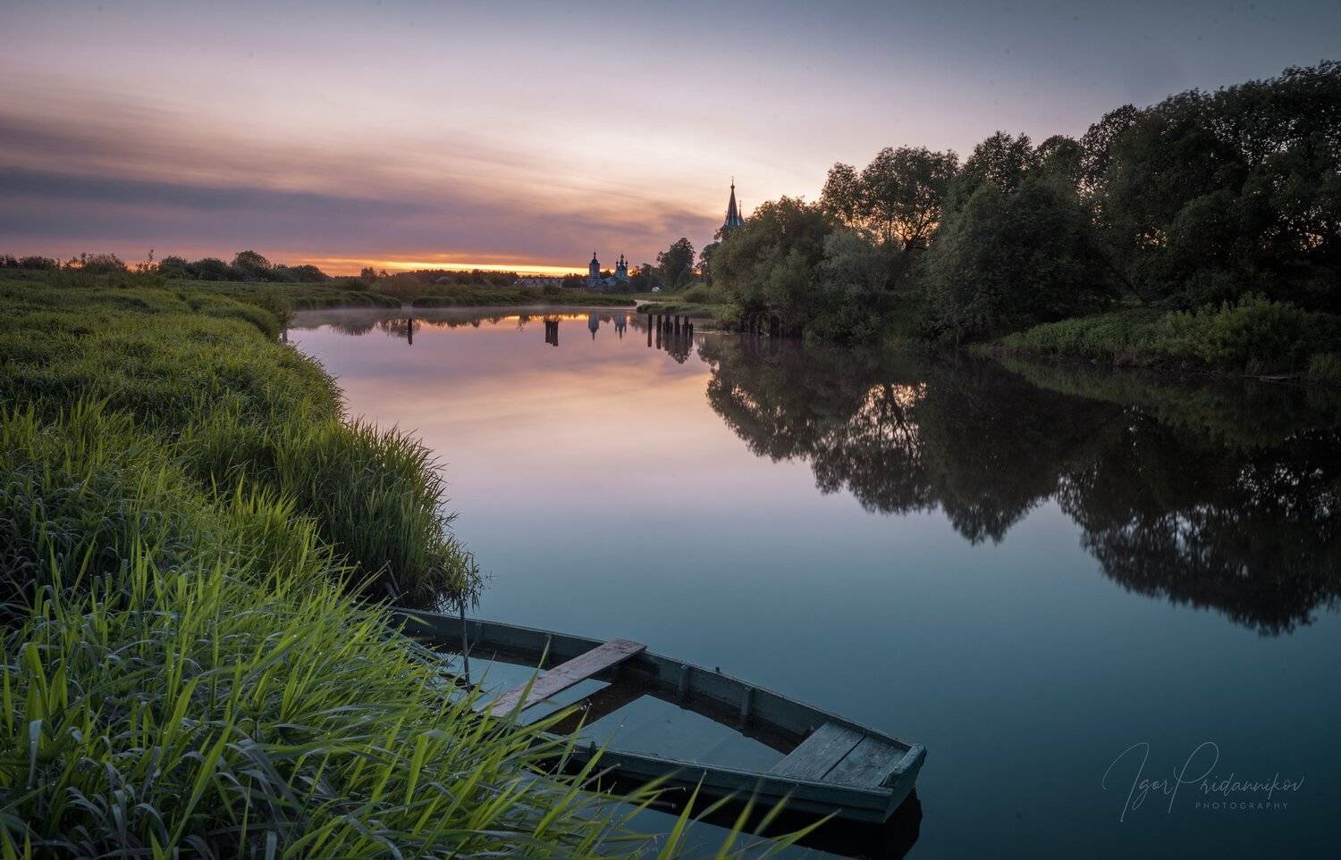 рассвет, лодка, река,теза, дунилово, Игорь Приданников