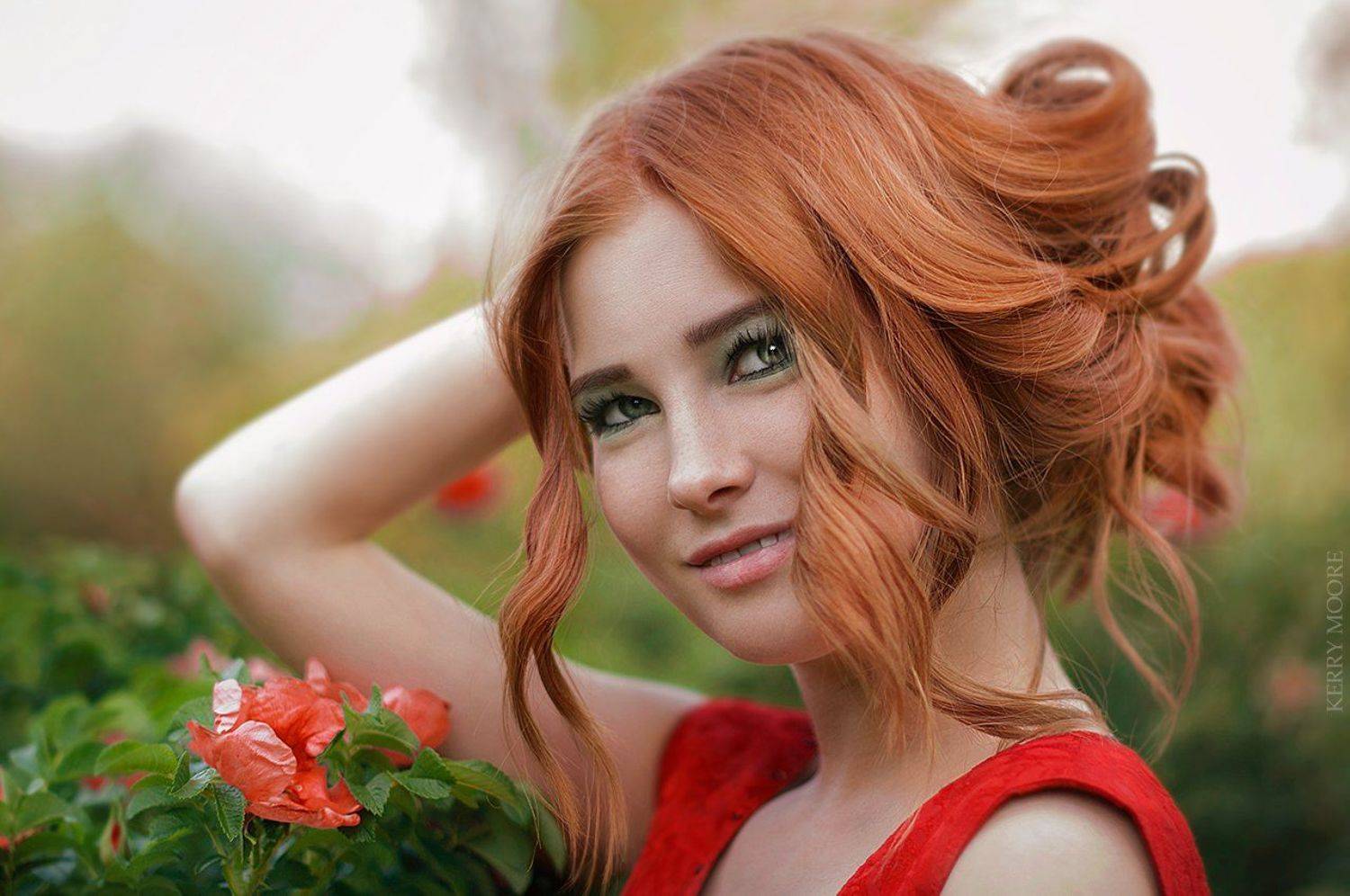 portrait, girl, портрет,style,red,street,flowers, Kerry Moore