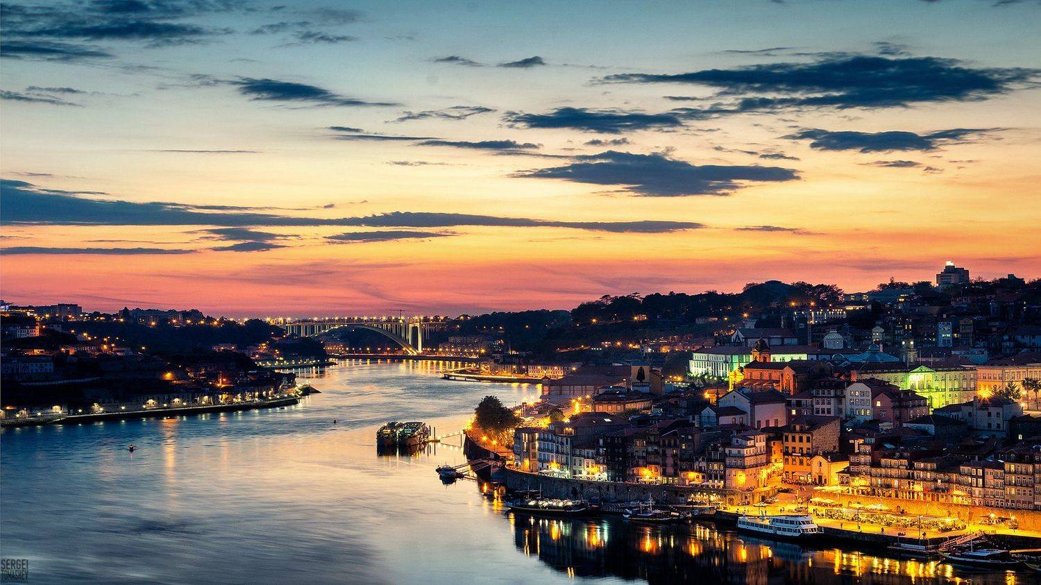 закат, вечерний город, река, Сергей Томашев