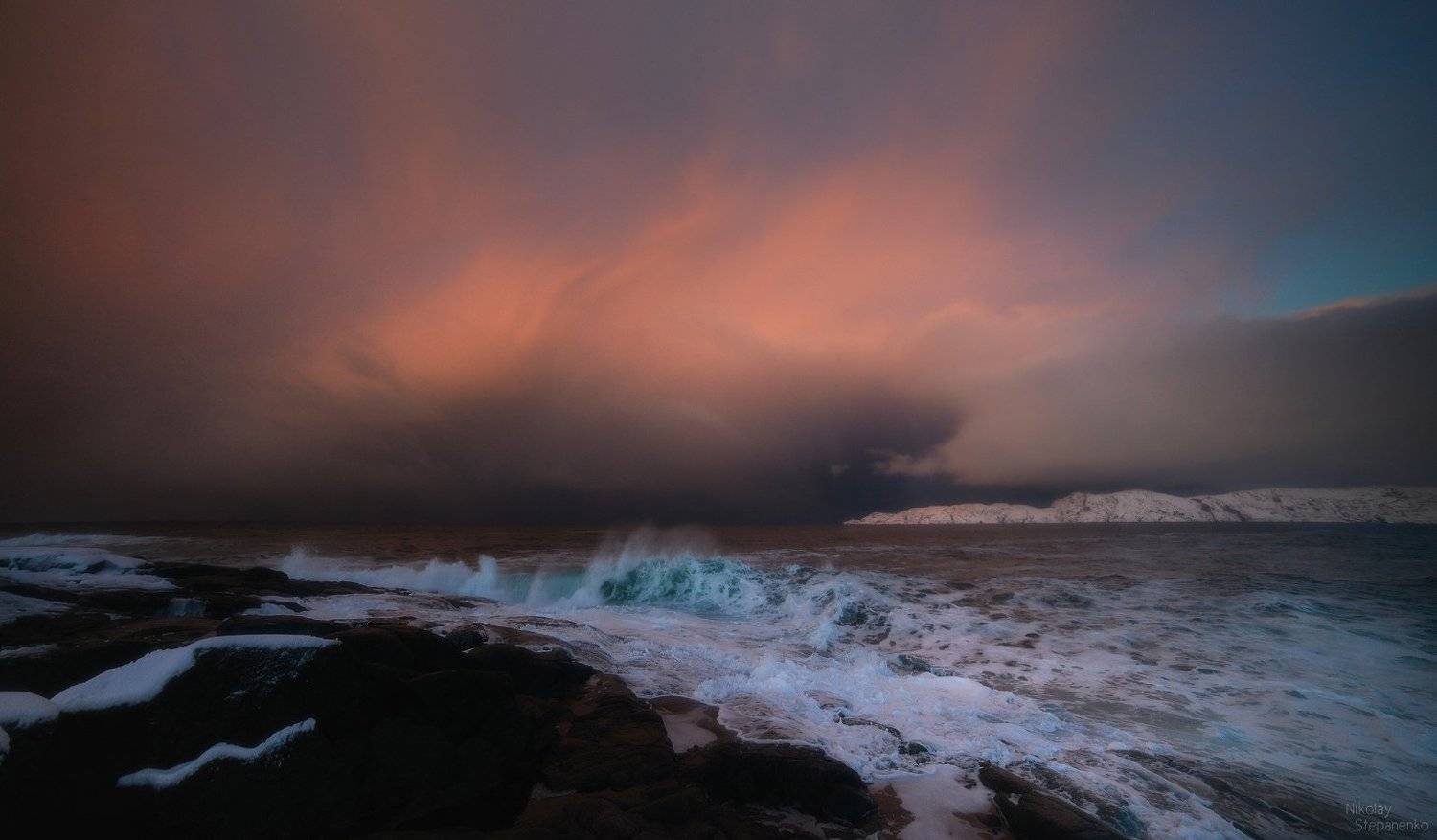 териберка, океан, кольский полуостров, тучи, берег, волны, Николай Степаненко