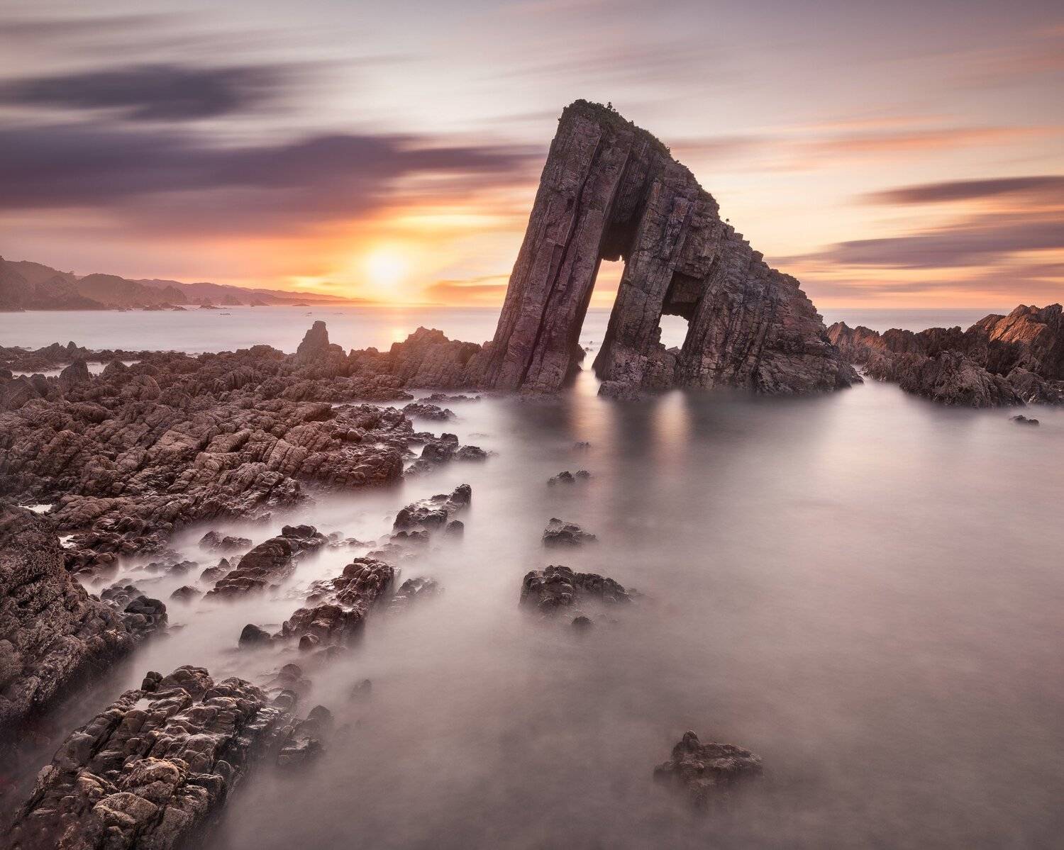 arch, asturias, atlantic, bay, beach, beautiful, blue, cliff, clouds, coast, coastline, cudillero, delta, dramatic, dusk, europe, evening, foam, formation, gate, gateway, illuminated, landmark, landscape, natural, nature, ocean, playa, rocks, rough, sceni, Andrey Omelyanchuk