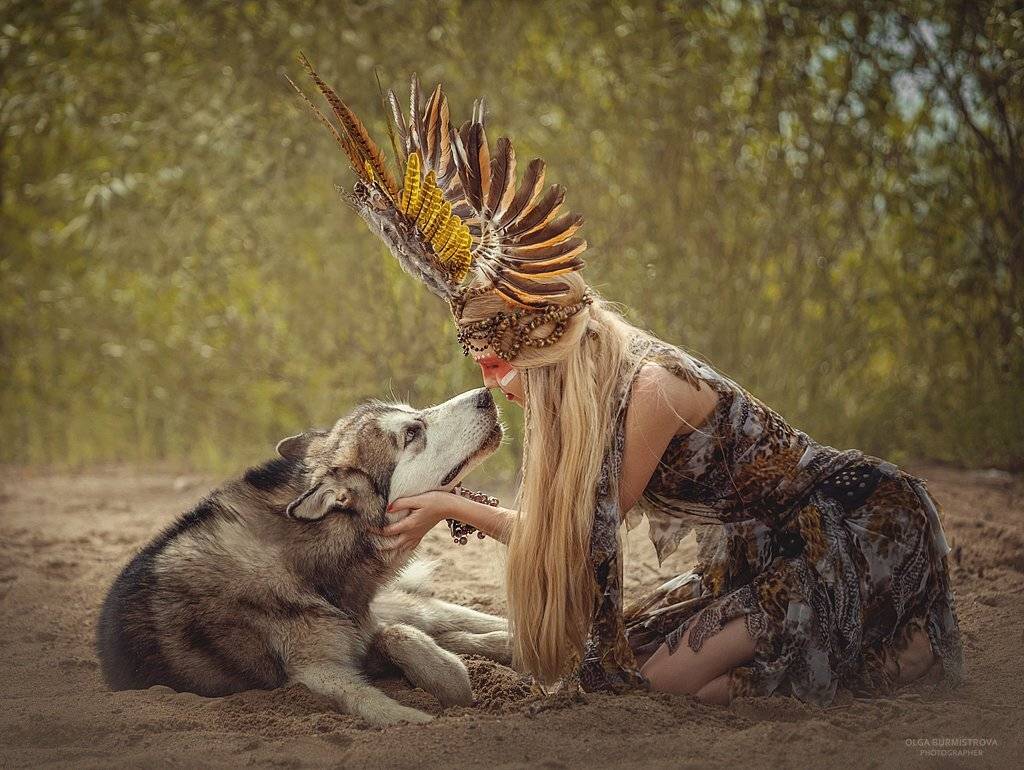 амазонка, фотовобразе, головнойубор, перья, маламут, волк, Ольга Бурмистрова