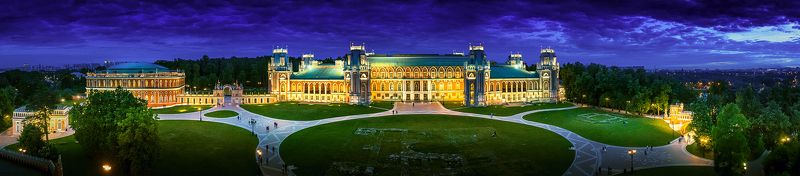 царицыно, вид сверху, аэрофотосъемка, аэросъемка, квадрокоптер, архитектура, вид сверху, дворец, парк Вечернее Царицыно.  фото превью