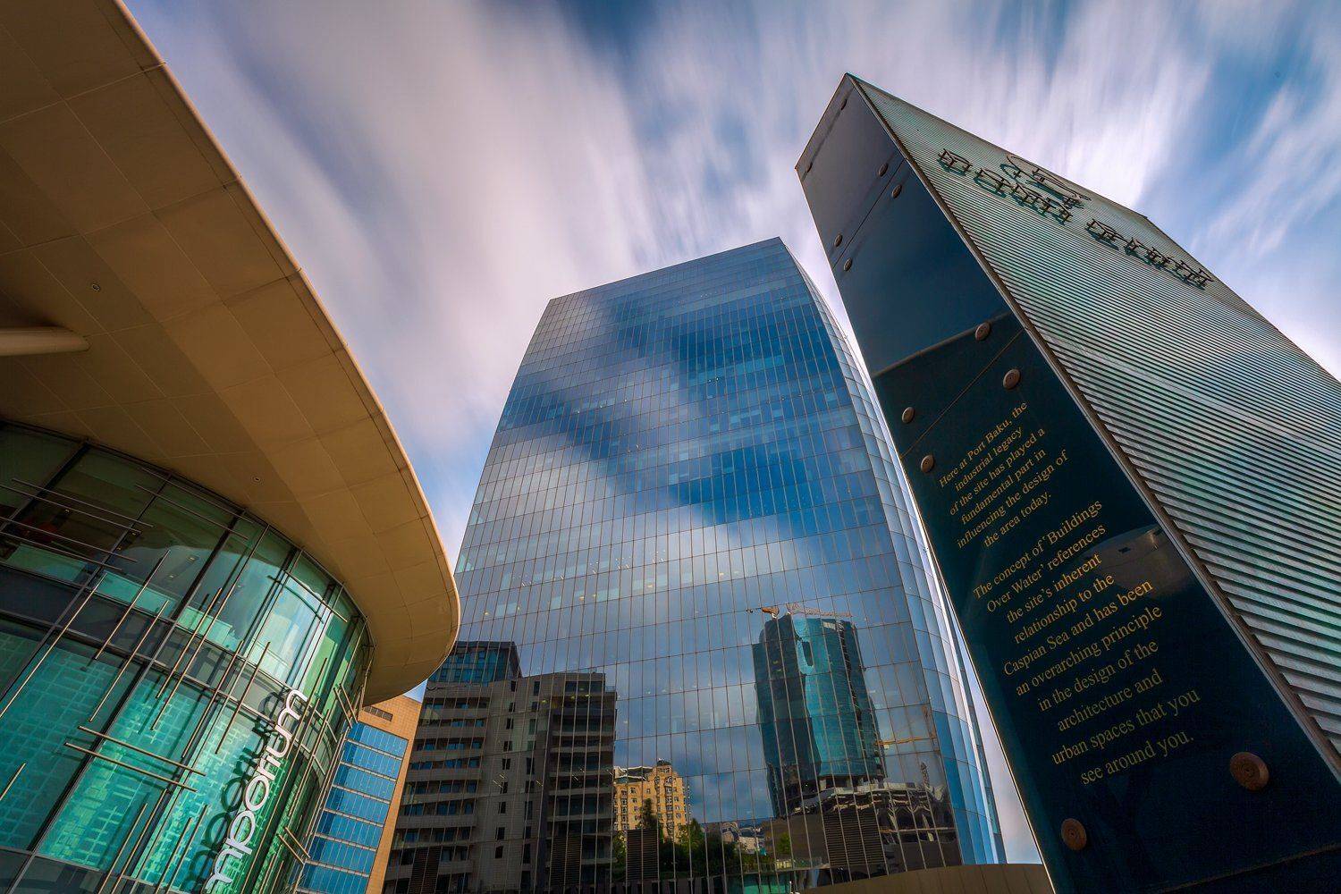 небо, небоскребы, здание, отражение, голубой, Баку, Азербайджан, Денис Свечников